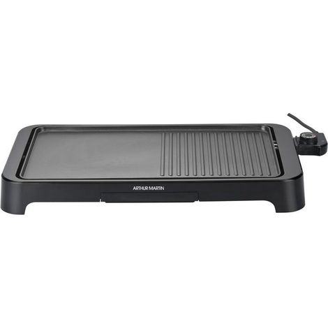 Plancha Grill électrique - ARTHUR MARTIN - AMPL204 - 2000 W - Double zone - Plaque anti-adhésive - Thermostat réglable - Noir