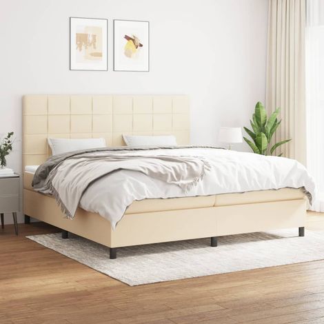 Lit adulte Durable,Lit à sommier Tapissier + Matelas Crème 200x200 cm Tissu -63059 (1/5)