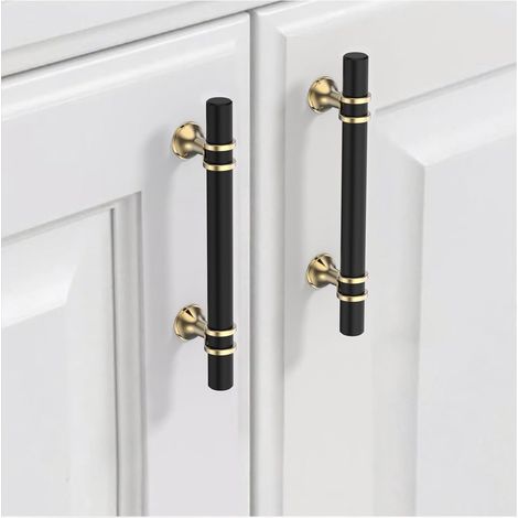 Lot de 2 poignées de porte de placard noir et or (entraxe : 96 cm) - Alliage de zinc pour une rénovation intérieure éléganteyu
