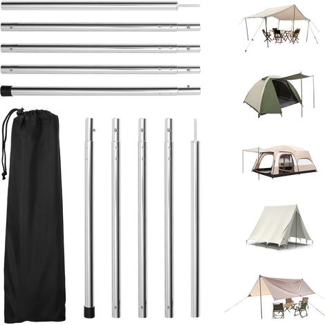 Wolketon Auvent de tente d'extérieur en alu de 2 m Argent 2pcs avec poteau de support pliable pour randonnée et camping