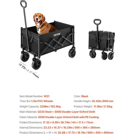 Carrito plegable, alta capacidad de carga, ruedas todoterreno, negro. (1/2)