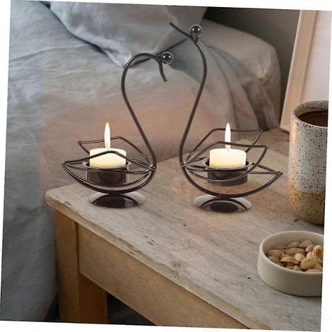 Bougeoir cygne en fer, support de bougie en métal, bougeoirs hauts, décoration de table, cadeau pour les amoureux des mariages (1/5)