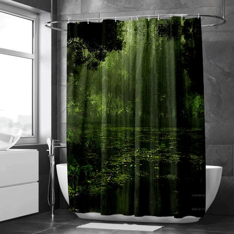 Rideau de douche paysage montagne en encre, imperméable, 180x180 cm