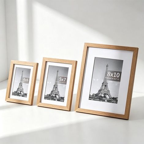 Ensemble de trois cadres photo décoratifs et créatifs, parfaits pour la maison ou à poser, et adaptés aux photos, images, affiches, puzzles, etc. Motif grain de bois. (1/5)
