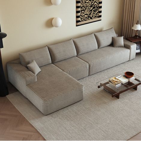 Sofá modular esquinero 340 cm camel en tela de pana sin montaje con chaise longue reversible (1/5)