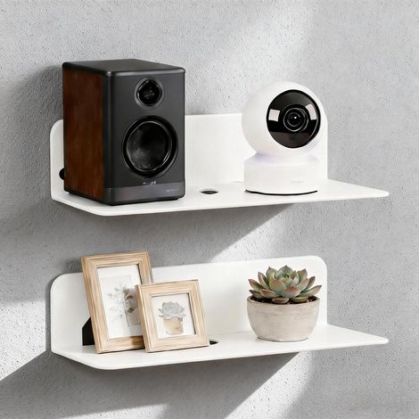 2 Pièces Etagere sans Percage avec 8 Films Adhésifs Double Face, Etagere Murale sans Trou 22,8 x 8,8 x 6 cm, Tablette Murale en Acrylique, Convient pour La Chambre et Le Salon (1/5)