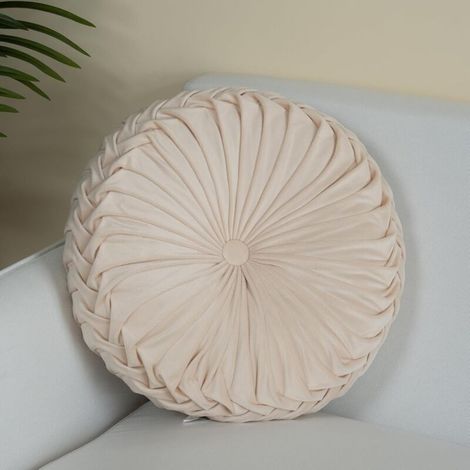 Filiyano-Coussin de sol rond et doux de 40 cm, coussin rond plissé fait main pour canapé, coussin décoratif en velours pour canapé-lit, salon (1/5)