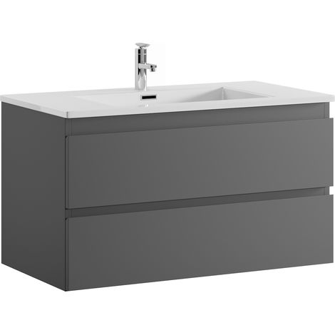 Meuble de salle de bain Angela 100 cm gris - Armoire de rangement Meuble lavabo