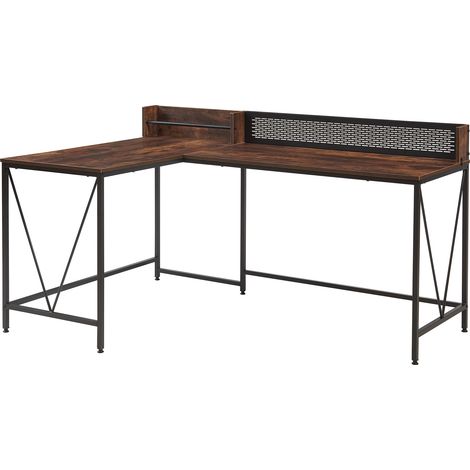 Bureau table poste de travail 165 x 110 x 90 cm noir effet noyer (1/5)