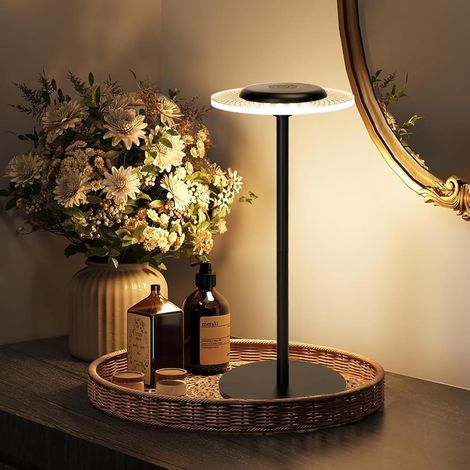 Lampe de Chevet Tactile, Lampe de Table Sans Fil avec RGB + Blanc Chaud 3000K, Intensité Variable, Lampe Ambiance Rechargeable USB pour Chambre à Coucher, Restaurant (Ronde) [Classe énergétique F]