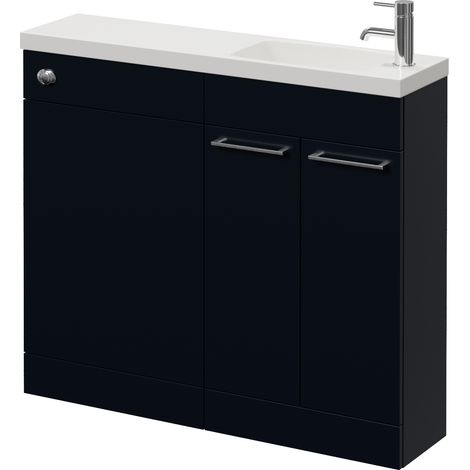 Napoli 250 Deep Blue 1000mm 2 Door Vanity Unit Toilet Suite with Round Silvo Basin - 1000mm - Chrome 160mm HandleWithout Jubilee Toilet Pan