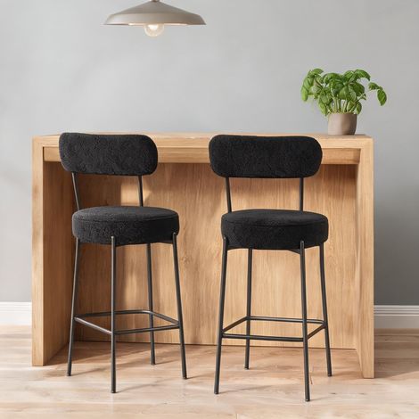 Tabouret de bar noir en tissu bouclette 49 x 52 x 95 cm (1/5)