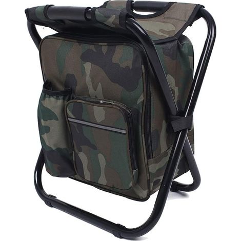Tabouret de camping pliable portable camouflage pour randonnée, sac à glace, tabouret de camping, tabouret pliable avec sac de pique-nique isotherme (1/5)