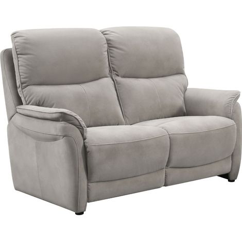 Canapé 2 places fixe tissu polyester imitation peau gris clair - SULTAN (1/4)