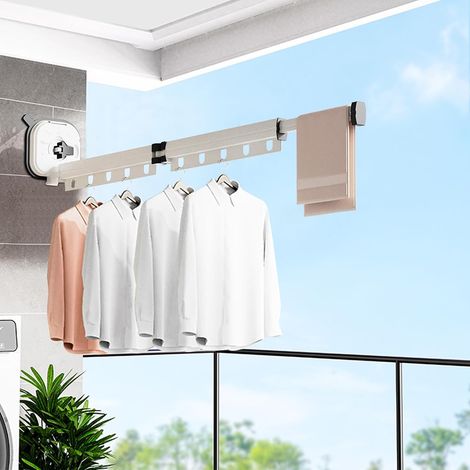 Étendoir à Linge Mural, Cintre Mural Porte-vêtements Pliable avec Trous Suspendus, Rotatif à 360 °, Aluminium Etendoir Linge pour Balcon, Salle de Bains, Buanderie (1/5)