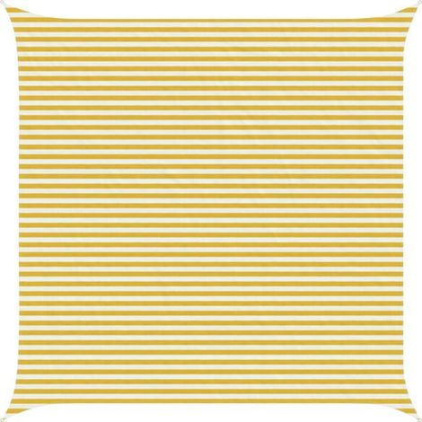 Voile d'ombrage à rayures jaunes et blanches, 5 x 5 mètres, en polyéthylène haute densité. (1/5)