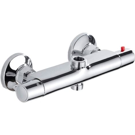 Mitigeur thermostatique de douche 2 sorties, acier inoxydable/plastique/cuivre, argent (1/5)