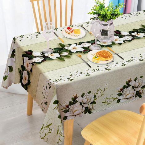 Rechteckige Tischdecke 110x140 cm, wetterfest, abwaschbar, Magnolien-Blumenmuster