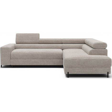 Sofá de esquina COLESIA convertible 5 plazas gris terciopelo acanalado – derecho – 274x200cm (1/5)