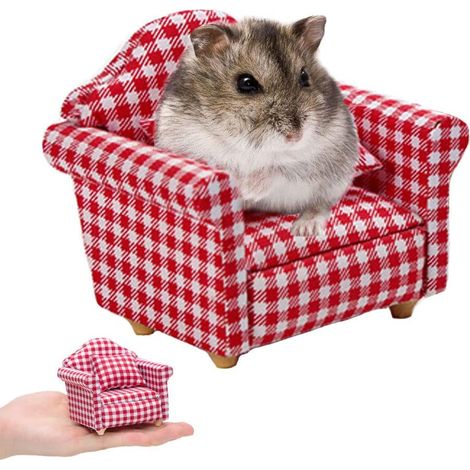 Hamster-Mini-Baumwollsofa-Sessel, rotes Komfortbett für Kleintiere (mit Kissen), Käfigdekorations-Fotospielzeug, entspannendes Habitat-Wohnaccessoires, Schlafmatten und Ruhenester für Hamster, Mäuse u
