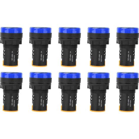 10 Pièces Voyants LED BERM, Indicateur Lumineux Diamètre 22mm 380V AD16-22D/S Bleu, Coque PC Ininflammable (1/5)