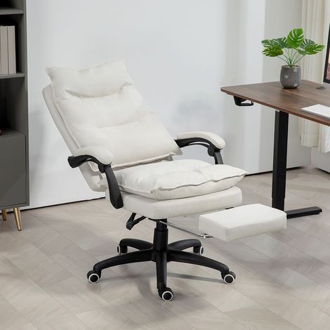 Sedia da ufficio con funzione massaggio, sedia da scrivania con funzione massaggio, regolabile in altezza, sedia girevole ergonomica, nylon, bianco crema (1/5)