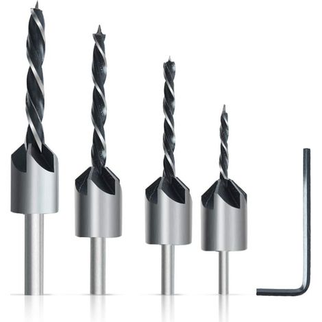 4 pcs Mèche à Bois Hélicodal HSS et acier 45 embouts à fraiser pour vis à mortaise dans le travail du bois (1/5)