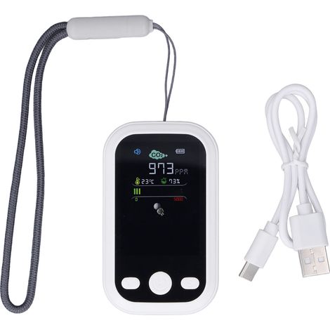 Détecteur CO2 mini multifonction rechargeable USB, thermohygromètre portable à porter autour du cou, contrôleur de qualité de l'air (1/5)