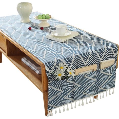 Mantel a rayas con bolsillos de borlas, mantel de algodón suave de perfil bajo para cocina y jardín, poliéster pequeño, 50 x 140 cm (1/5)