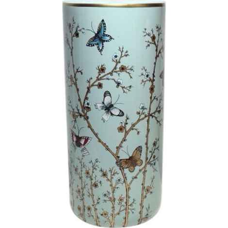 18" Umbrella Stand - Butterflies and Flowering Branches Design - Light Blue - Ceramic - L20 x W20 x H46 cm