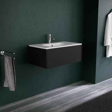 Inda - Mobile bagno 80 cm Nero opaco con 1 cassetto e lavabo (1/5)