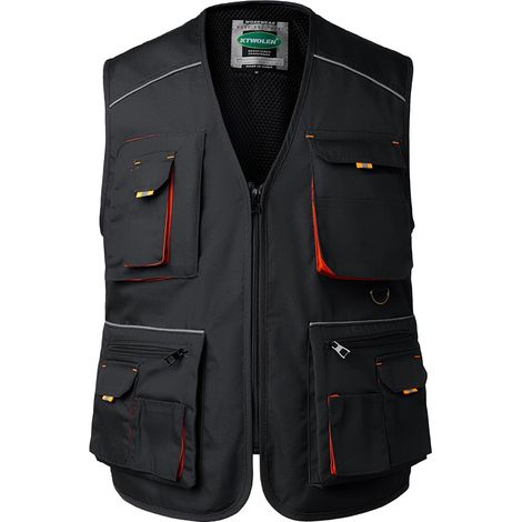 Men's Work Vest, DIY Construction Jacket, Multi Pockets, Sleeveless Work Coat, Black, L (1/5)