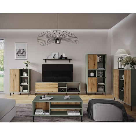 Wohnzimmer komplett Set inkl. Couchtisch in grau-grün mit Eiche PARMA-129, 6-teilig (1/5)