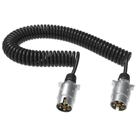 12V 3m Anhänger Verlängerungskabel - 7 polig - Metallstecker - Spiralkabel für LKW, PKW, Nutzfahrzeuge, Anhänger, Sattelauflieger