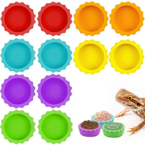 Lot de 12 gamelles réutilisables en silicone pour gecko à crête, faciles à nettoyer, pour bernard-l'ermite, isopodes, lézards, tarentules Gecko Alimentation Bol d'eau (1/5)