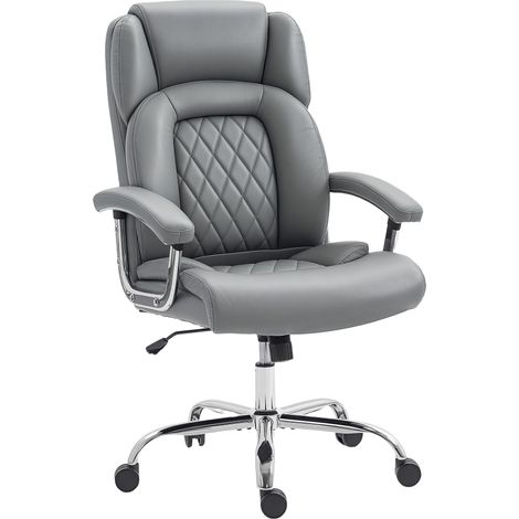 HOMCOM Office Chair 180kg, High Back Desk Chair with Spring Cushion, Grey