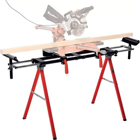 Einhell – Mitre saw leg stand adjustable for large workpieces – Foldable frame with height-adjustable supports – Rollers for gentle contact – Sturdy construction (1/5)