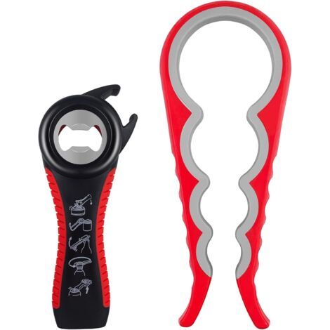 LaBlanc - Apribarattoli manuale in 2 pezzi, apribottiglie multifunzionale 5 in 1, apribottiglie 4 in 1, apribarattoli per anziani, bambini e persone con artrite (1/5)