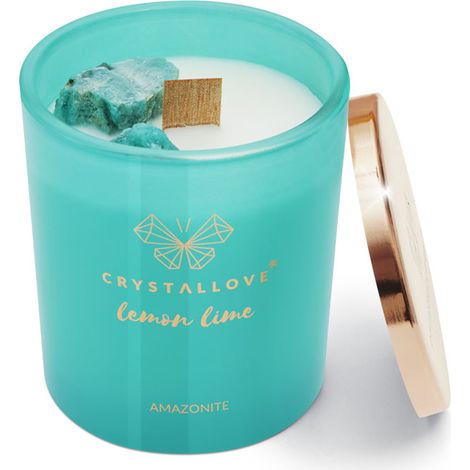 Vela de soja CRYSTALLOVE con amazonita, limón y lima, 400 g - Edición limitada (1/5)