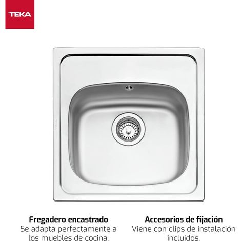 Teka STARBRIGHT 50 E-XP 1C - Fregadero De Cocina Acero 51 Cm 1 Cubeta 0 Escurridor Bajo Encimera (1/5)