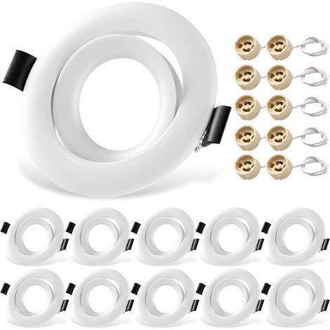 Spot Encastrable GU10 Set, 10 Pièces Cadre Spot LED Encastrable avec Douille GU10, Rond Cadre de Montage Spots Orientable 45°, Découpe Ø70-80mm AC 230V, pour LED Lampes Ou Halogènes (1/5)