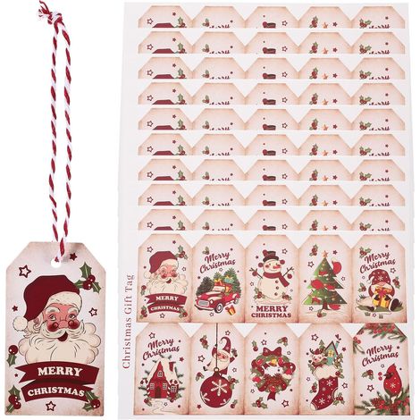 100 Pièces Étiquettes de Noël Étiquettes en Papier de Noël Papier Ficelle en Lin Légères Décoratives et Pratiques pour Boîte à Bonbons (1/5)