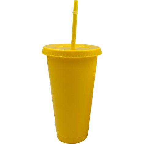 Gobelet À Paille - Polypropylène - Pour Maison Bureau Sport Camping Voyage - Jaune - Taille L (1/5)