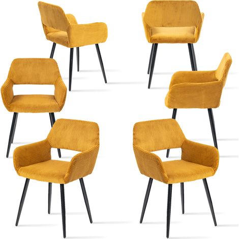 MEUBLES COSY Lot de 6 Fauteuil Chaises de salle à manger scandinave en microfibre Jaune