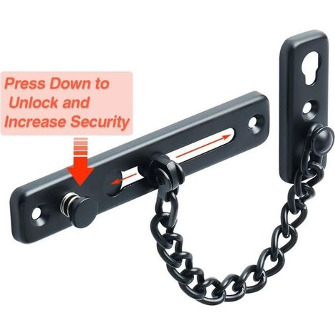 Chaîne de porte antivol noire en acier inoxydable, limiteur de ressort, serrure de porte antivol avec vis, adaptée aux portes intérieures de la maison (1/3)
