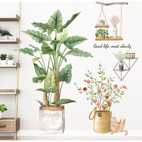 Tropical Fleurs Stickers Muraux Plante Autocollant Décoratifs, Sticker Mural Plante Tropicale,Stickers Muraux Tropicaux Plante Fleurs Feuille Palmier, Pour murs lisses, Carreaux,Réfrigérateurs. (1/5)