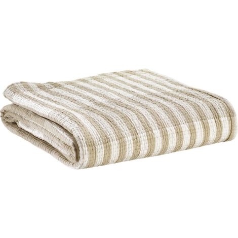 Plaid en Coton Jacquard à Rayures pour Canapé et Fauteuil, Gris Galet, 137 x 180 cm - PANGIVO