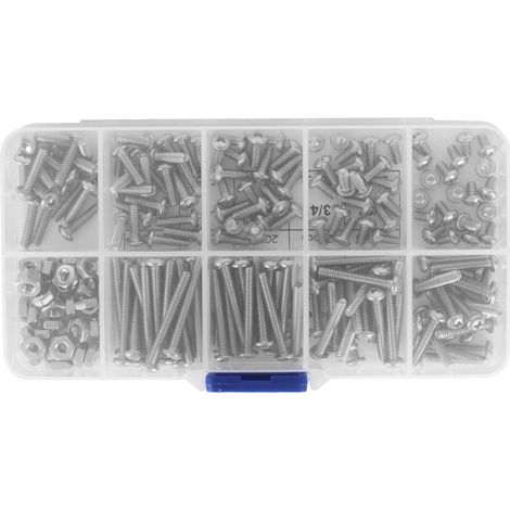 Kit 220 pièces vis inox 304 tête bombée cruciforme avec écrous hexagonaux et rondelles, filetage UNC 4-40, quincaillerie de fixation (1/5)
