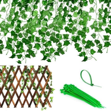 Lierre Artificiel Plantes Guirlande Vigne avec 50pcs serre-câbles verts - 14x2.2 m Exterieur Décoration pour Mariage Jardin Bureau (1/4)