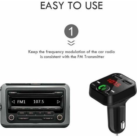 Transmetteur FM - Bluetooth 5.0 - Lecteur MP3 Carte TF - Kit Mains Libres Voiture - Chargeur USB - 1 Pièce (1/4)